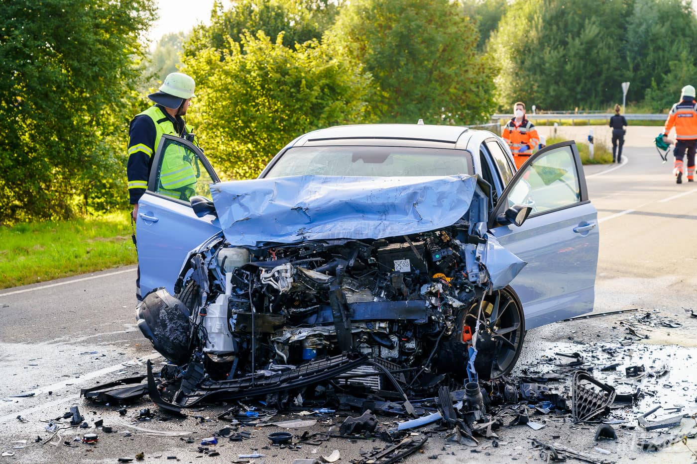 Die guten Crasheigenschaften des Hyundai i30 haben beide Insassen vor tödlichen Verletzungen bewahrt. (Foto: n112.de/Stefan Hillen)